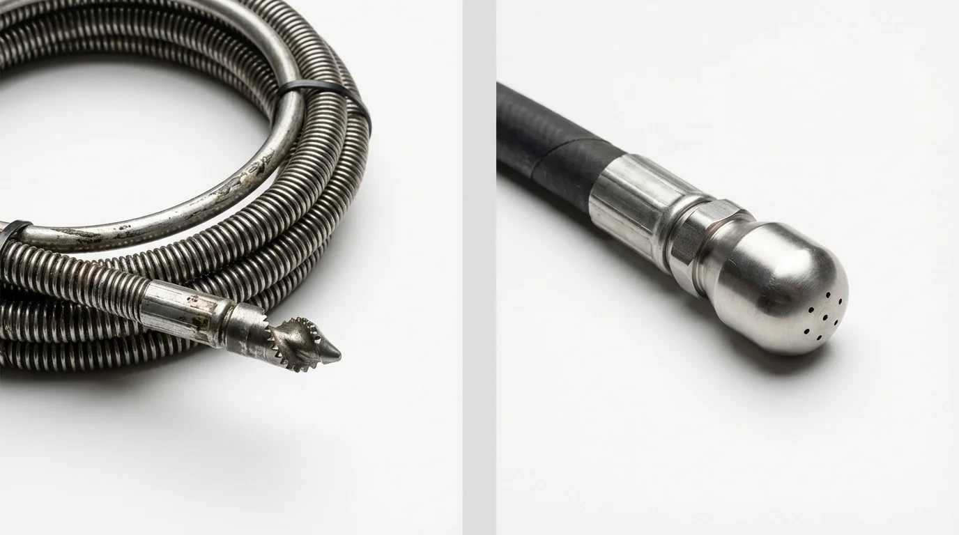 Drain snake cable and hydro jetting nozzle used for drain cleaning in Stanleytown, VA