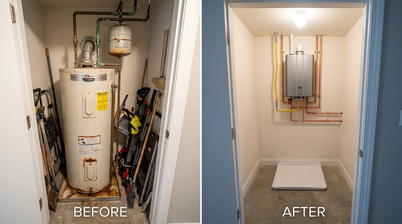 Tank water heater versus wall-mounted tankless unit comparison for Stanleytown, VA homeowners