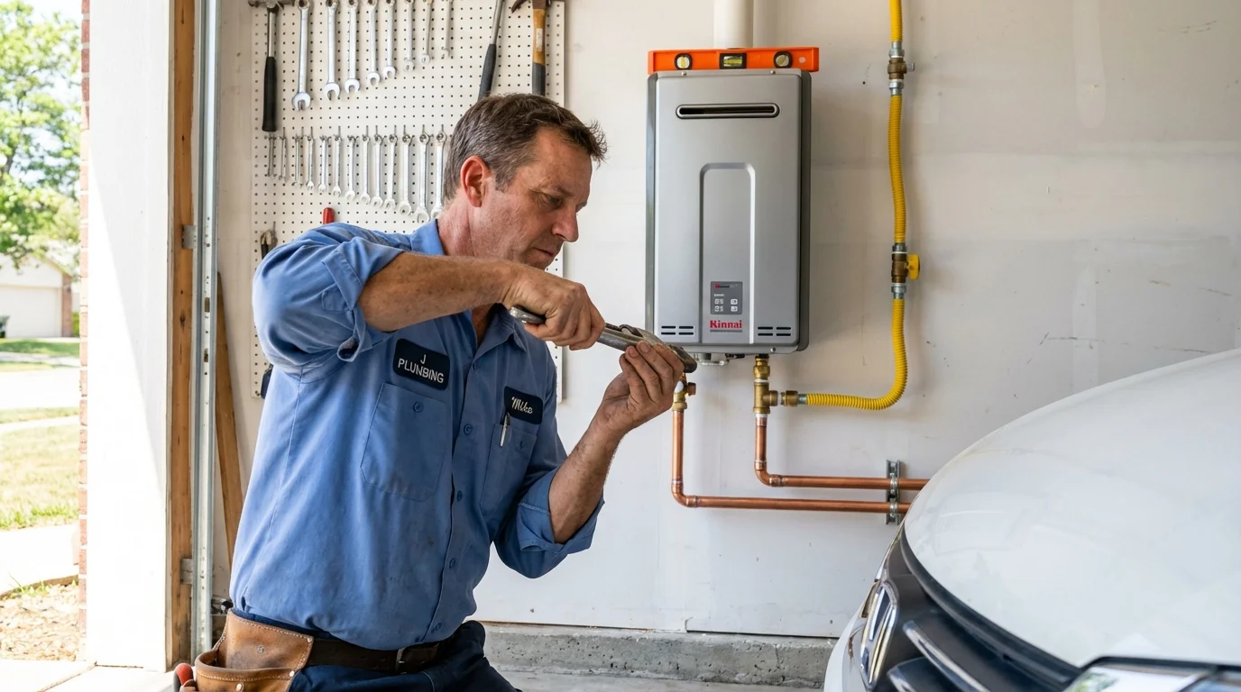 Tankless water heater installation by a Johns Plumbing LLC plumber in Stanleytown